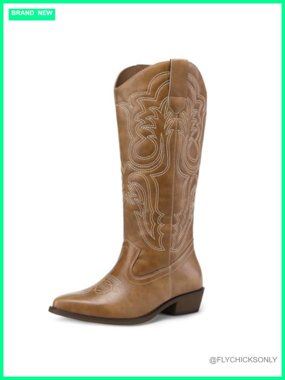 Cowboy Boots Women Mid Calf Western Cowgirl Pointed Toe Block Heel Shoes